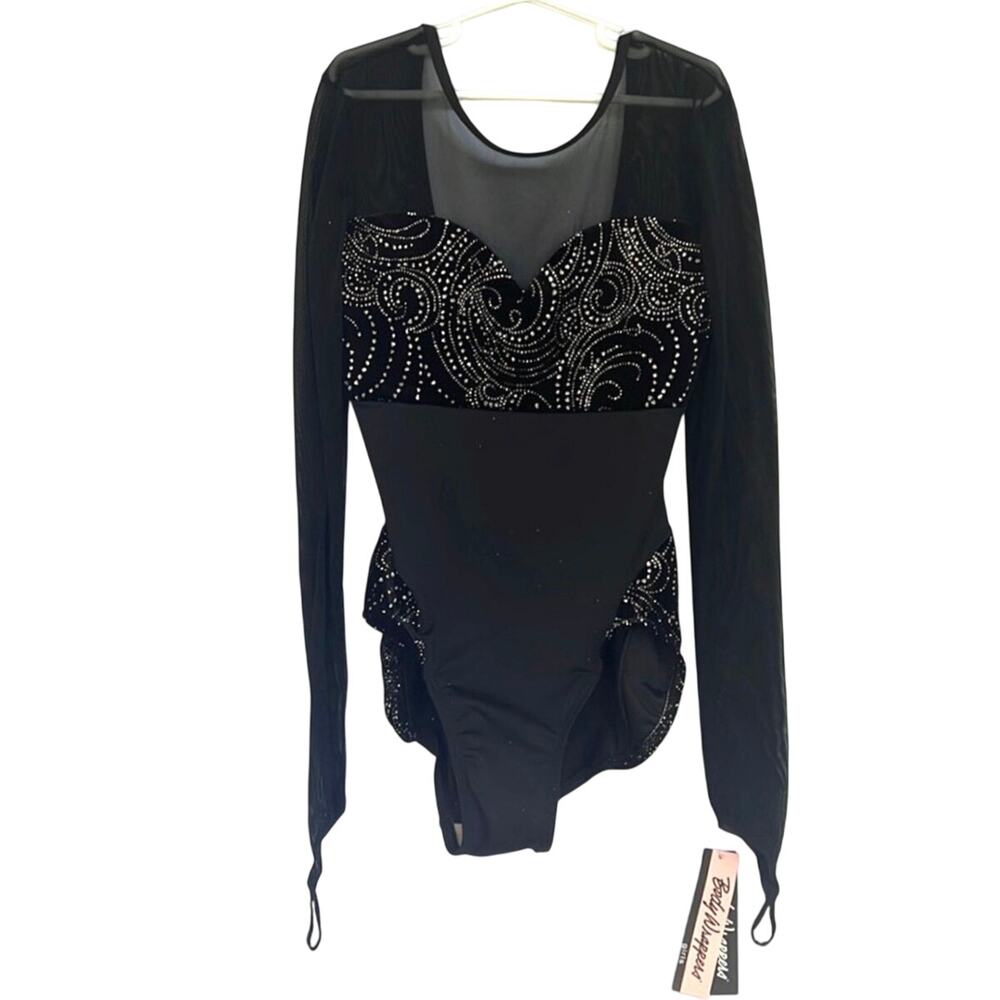 Body Wrappers girls velvet silver mesh long sleeves dance ware